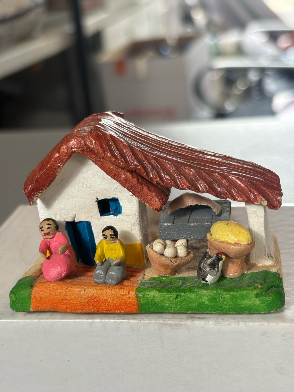 Hand Painted Miniature Village Farm Scene Figurine House Chicken Folk Art